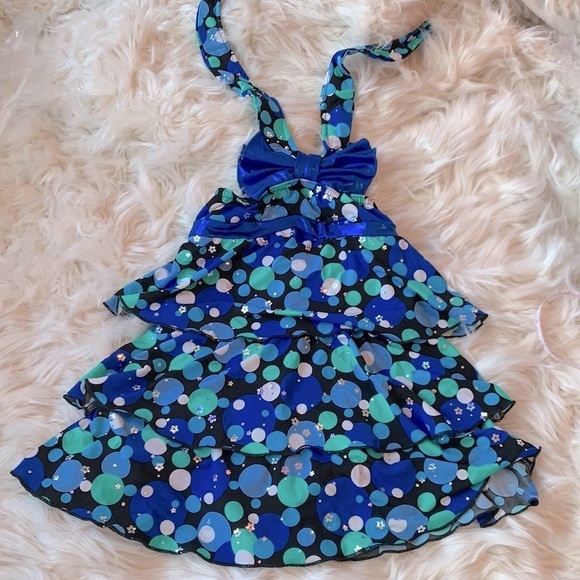 Kelle dance kids costume metallic blue silver